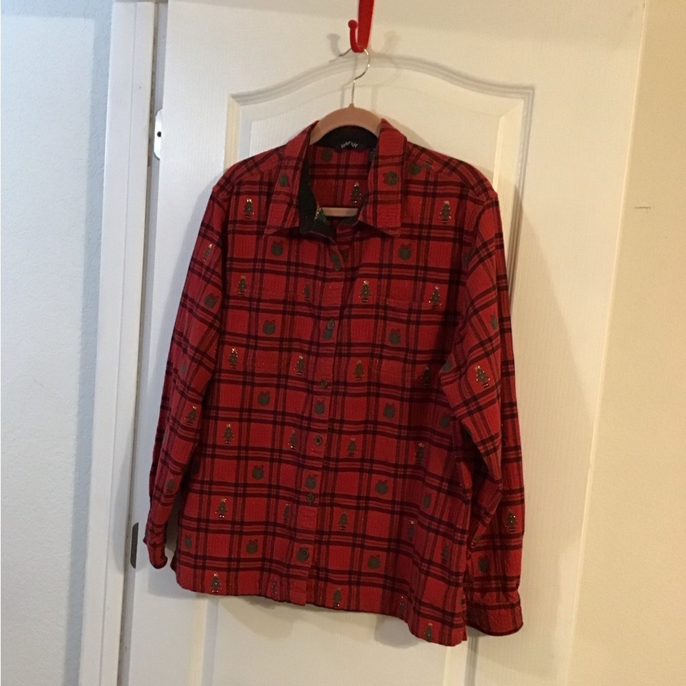 Vintage Krazy Kat Red and Black Plaid Holiday Shirt XXXL